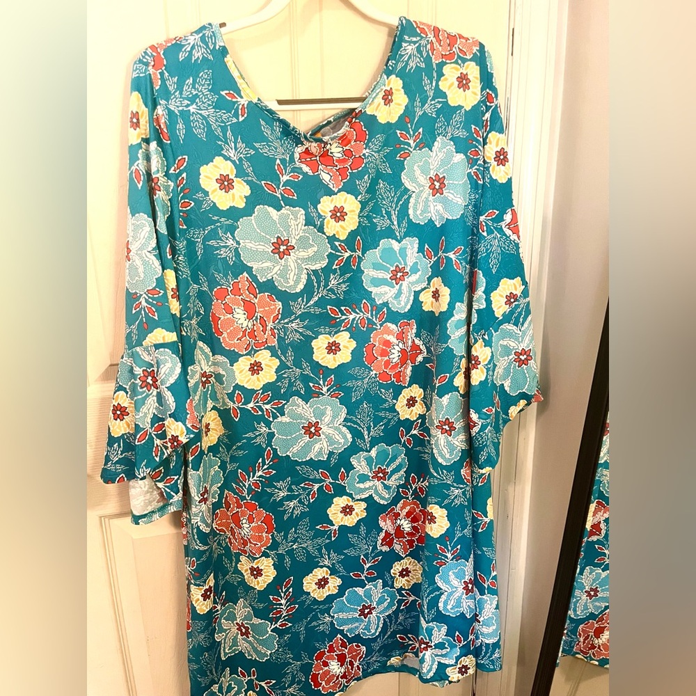 Ruby Rd. Floral Teal Midi Dress